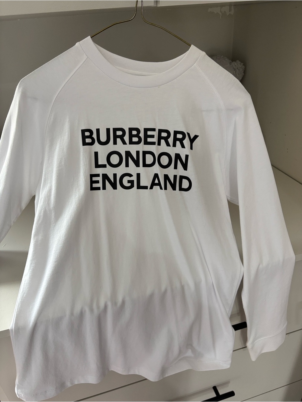 Burberry White Long-Sleeve Tee with Black Logo